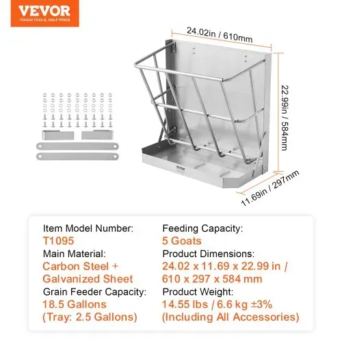 VEVOR Heuraufe Vieh, 610 x 297 x 584 mm, 2-in-1-Futterautomat für Heu & Getreide, Wandraufe mit Futterschale, Futtertrog für Ziegen, stabile Futterraufe aus Stahl für Schafe & Pferde, Futterspender – Bild 6