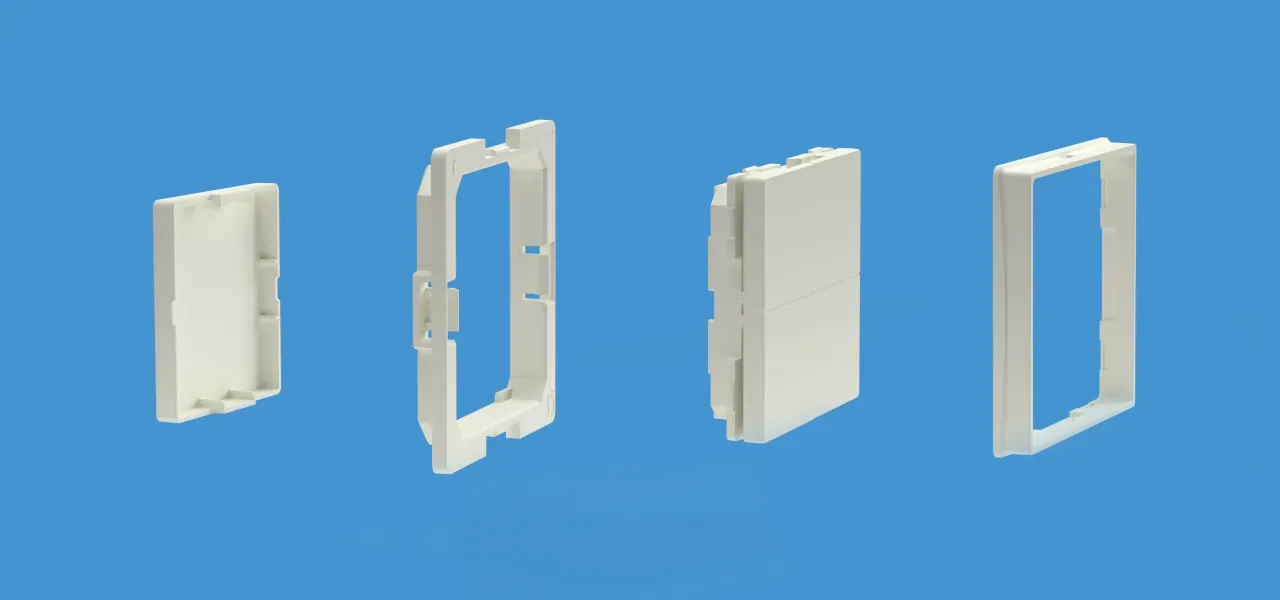 Shelly · Plug & Play Zubehör · „BLU Wall Switch 4 Adapter Legrand & Shelly“ · Weiß Shelly · Plug & Play Zubehör · „BLU Wall Switch 4 Adapter Legrand & Shelly“ · Weiß