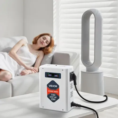 VEVOR Spannungswandler aufwärts, 3000 VA, Hochleistungs-Stromwandler, 110 V auf 220 V Leistungstransformator, mit 2 EU-Steckdosen, USB-Ausgang, LCD-Display, Temperaturschutz, für 220-V-Geräte – Bild 7