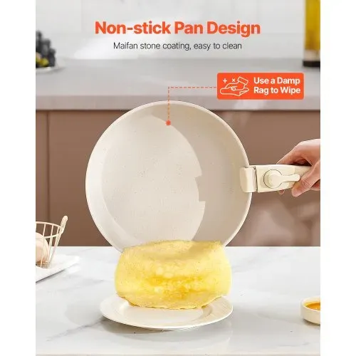 VEVOR Induktion Töpfe Pfannen Set (17-teilig) mit Glasdeckel antihaftbeschichtetes Kochgeschirr mit abnehmbarem Griff, Induktionskochtöpfe zum Braten, Würzen von Soßen und Kochen (Weiß) – Bild 4