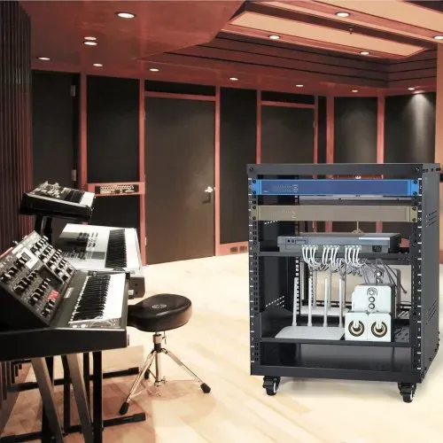 VEVOR 12U AV-Rack-Ständer, 500 lbs Kapazität, Netzwerk-Stereo-Aufnahmestudio-Rack mit feststellbaren Lenkrollen, runden und quadratischen Löchern, speziellen Belüftungsöffnungen für die Montage von 19-Zoll-Audio-, Video-, Musik- und IT-Geräten – Bild 7