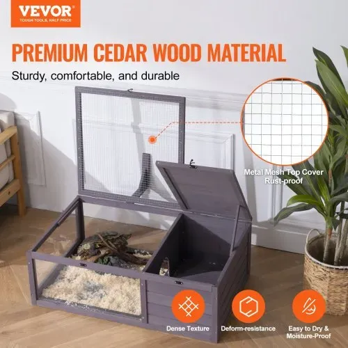 VEVOR Schildkrötenhabitat, Schildkrötenhaus aus Holz für drinnen und draußen, Schildkrötengehege mit hängendem Lichtständer, 2-Zimmer-Reptiliengehege, Kleintierkäfig für Geckos, Eidechsen, Schlangen, 96,5 x 61 x 33 cm VEVOR Schildkrötenhabitat, Schildkrötenhaus aus Holz für drinnen und draußen, Schildkrötengehege mit hängendem Lichtständer, 2-Zimmer-Reptiliengehege, Kleintierkäfig für Geckos, Eidechsen, Schlangen, 96,5 x 61 x 33 cm