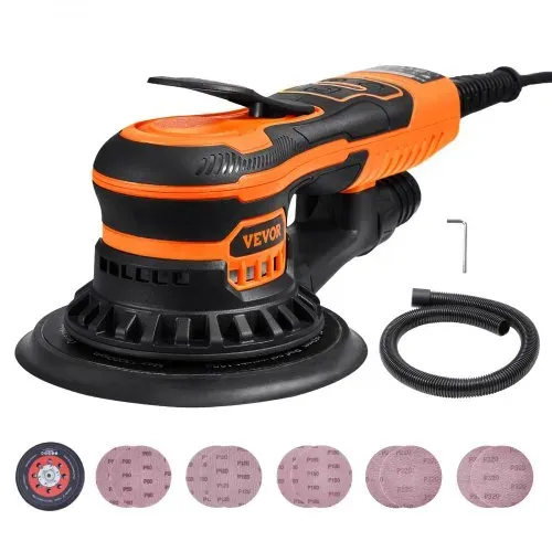 VEVOR Exzenterschleifer, 152 mm bürstenloser elektrischer Exzenterschleifer, 350 W, 6 variable Geschwindigkeiten, mit 10 Schleifpapieren, staubdichtem Anschluss und Schlauch, zum Holzschleifen – Bild 8