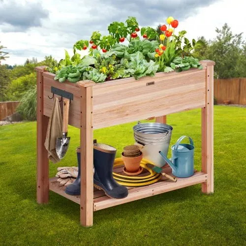 VEVOR Hochbeet Holz Pflanzkübel mit Ablage Blumenkasten 75kg Tragfähigkeit Garten Pflanzkasten Terrassen Gemüsebeet Gartenbeet Pflanzbeet 86x46x76cm ideal für den Anbau von Gemüse Obst Kräutern – Bild 7
