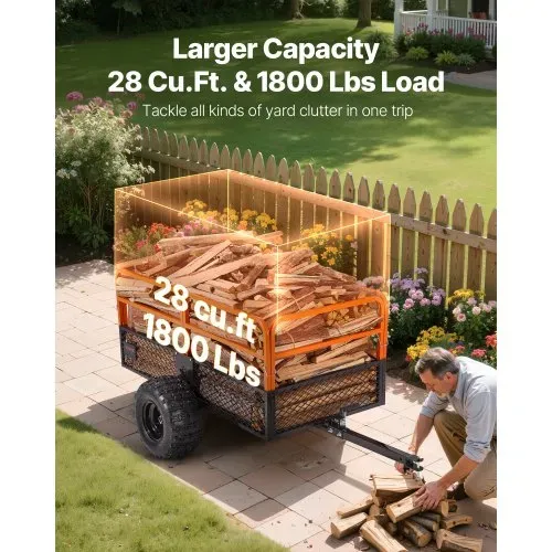 VEVOR Kippanhänger, 800,59 kg, ATV-UTV-Anhänger aus Stahl zum Hinterherziehen, Kipper mit abnehmbarer Rückwand, Gartenanhänger zum Hinterherziehen für Rasenmäher, Traktoren und Gartenabfälle – Bild 3