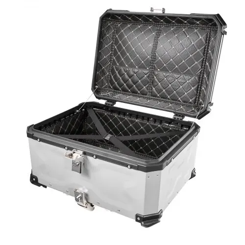 VEVOR Topcase Motorradkoffer 65 L, Universal-Heckkoffer Aluminium, Helmkoffer Wasserdicht, Abnehmbar, mit Sicherheitsschloss, Reflexstreifen und Lederfutter zur Helmaufbewahrung – Bild 9