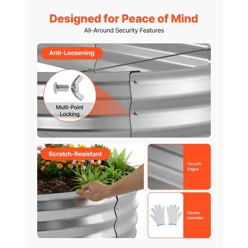 VEVOR Hochbeet Metall 2er-Pack 120x60x30 cm, Ovales Gartenbeet, Pflanzkasten-Set für den Außenbereich, Gemüsebeet mit Handschuhen, Blumenbeet, Pflanzbeet für Blumen & Gemüse, Silber – Bild 5