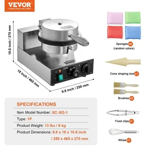 VEVOR elektrische Eistütenmaschine kommerzielle Waffeltütenmaschine 1230 W, antihaftbeschichtete Frühlingsrollenform, mit Temperatur- und Zeitregelung, Griff, für Restaurant Bäckerei Snackbar Familie – Bild 6