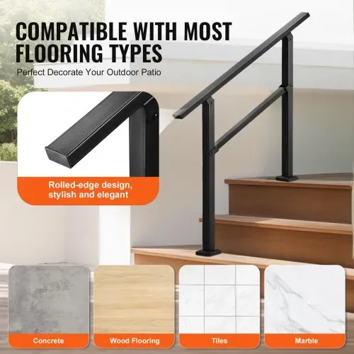 VEVOR Handlauf 103 cm, Treppengeländer-Set für 2–3 Stufen, schwarzes Vierkantrohr mit horizontaler Stange, Stützgeländer aus Karbonstahl für Senioren, Beton- & Decktreppen – Bild 4
