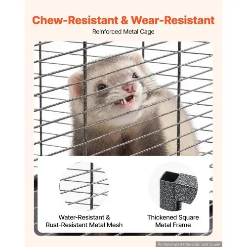 VEVOR Kleintierkäfig Metall Frettchenkäfig Kleintiergehege 80x52x149 cm, Frettchen Chinchillas Gleithörnchen Meerschweinchen & Kaninchen 6-Stöckig 13,97 mm Drahtabstand Feststellbare Schwenkrolle – Bild 4