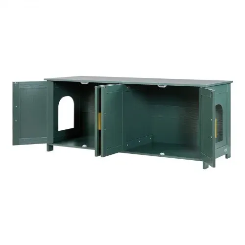 VEVOR Katzenschrank, 1200x450x500 mm, Katzentoilette mit 4 Rattantüren & 2 Eingängen, Katzenklo Schrank für den Innenbereich, Katzenhaus passend für die meisten Katzentoiletten, grün – Bild 8