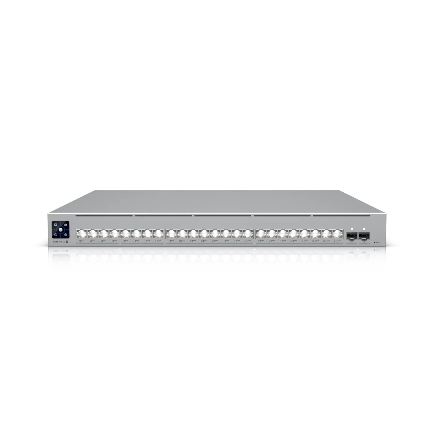 Ubiquiti Switch full managed Layer3 26 Port • 8x 2,5 GbE • 16x 10 GbE • PoE Budget 720W • 24x PoE+++ • 2x SFP28 • 19″ • UniFi • USW-Pro-XG-24-PoE Ubiquiti Switch full managed Layer3 26 Port • 8x 2,5 GbE • 16x 10 GbE • PoE Budget 720W • 24x PoE+++ • 2x SFP28 • 19″ • UniFi • USW-Pro-XG-24-PoE