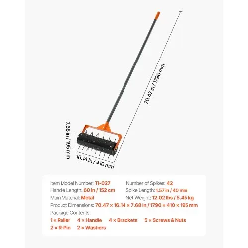 VEVOR Rasenlüfter Walze Manuell, Aerifizierer für Rasen mit 42 Eisen Spikes 410 mm Breit Platte Langem Griff, Bodenbelüften Werkzeug Rasenrolle für Verdichtete Böden Rasenpflege Hof Garten, Schwarz – Bild 6