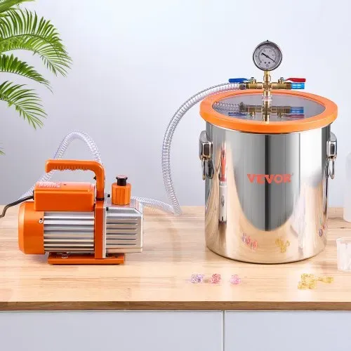 VEVOR 18,93 L Vakuumkammer & 3,5 CFM Pumpe, Edelstahlkammer, einstufiges Vakuumpumpen-Entgasungskammerset, mit Acryldeckel, Öl, 1,5 m Schlauch, Vacuum Pump Kit zum Entgasen von Harz-Silikon-Epoxiden – Bild 7