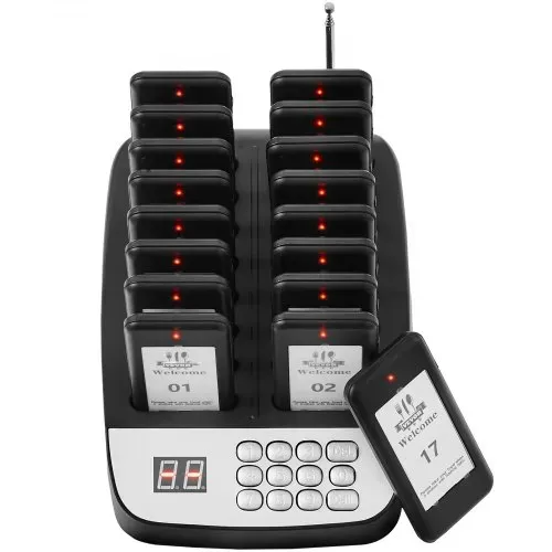 VEVOR Restaurant-Pager-System, Kabelloses Warteschlangensignal mit 500 m Reichweite, Piepser zur Rufannahme von Gästen mit Vibration und Blinken, 16 Pager für Imbisswagen, Kirche – Bild 8