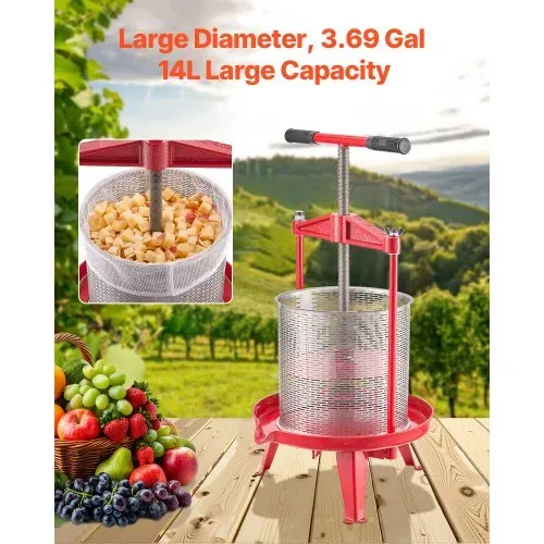 VEVOR Obstweinpresse Obstmühle Apfelmühle (14 L), Edelstahlkorb mit dreieckiger Struktur, manueller Entsafter, manuelles Mahlwerk, Apfelweinpresse Traubenpresse mit T-Griff für Küche Zuhause VEVOR Obstweinpresse Obstmühle Apfelmühle (14 L), Edelstahlkorb mit dreieckiger Struktur, manueller Entsafter, manuelles Mahlwerk, Apfelweinpresse Traubenpresse mit T-Griff für Küche Zuhause