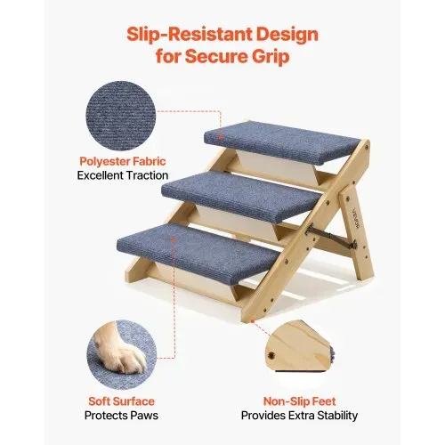 VEVOR Hundetreppe 510x470x370 mm, 3-stufige Hautiertreppe, klappbare Holztreppe geeignet für kleine, mittlere, große, ältere Haustiere sowie Welpen bis 68 kg, Hundeleiter für Betten, Sofas & Autos – Bild 3