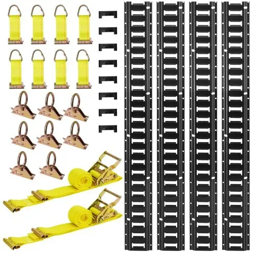 VEVOR E-Track-Zurrschienen-Set, 4er-Pack 2,3 m E-Track-Schienen, 26-tlg., inkl. 2 Ratschengurten & 8 O-Ringen & 8 Zurrgurten mit D-Ring & 8 Endkappen, für Garagen, Lieferwagen, Anhänger, Motorräder VEVOR E-Track-Zurrschienen-Set, 4er-Pack 2,3 m E-Track-Schienen, 26-tlg., inkl. 2 Ratschengurten & 8 O-Ringen & 8 Zurrgurten mit D-Ring & 8 Endkappen, für Garagen, Lieferwagen, Anhänger, Motorräder