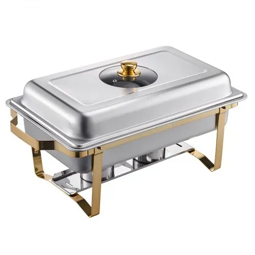 VEVOR Chafing Dish Set Speisenwärmer Edelstahl mit 4 Behältern in voller Größe (7,5 L pro), rechteckiger Wärmespender mit sichtbarem Deckel & Wasserpfannenständer & Brennstoffhalter, für Partys – Bild 9