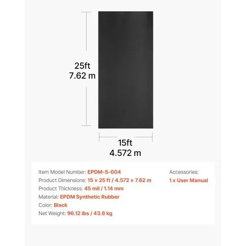 VEVOR Dachbahn, 4,572x7,62 m, Dachbahn, 1,14 mm EPDM Folie, Carportabdichtung, lange Lebensdauer & witterungsbeständig, Dachabdichtung, Dachunterlage für Wohnmobile, Dächer, Teiche – Bild 6