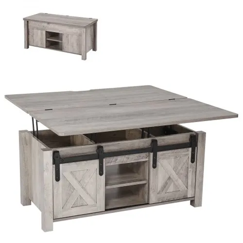 VEVOR Lift Top Couchtisch 100 cm, rustikaler Kaffeetisch mit Scheunentor & verstecktem Staufach, rechteckige Hubtischplatte für Wohnzimmer Büro Zuhause, Wohnzimmertisch Sofatisch Esstisch Eiche VEVOR Lift Top Couchtisch 100 cm, rustikaler Kaffeetisch mit Scheunentor & verstecktem Staufach, rechteckige Hubtischplatte für Wohnzimmer Büro Zuhause, Wohnzimmertisch Sofatisch Esstisch Eiche