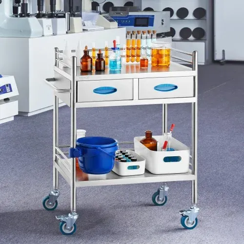 VEVOR Labor-Servierwagen, 2-lagiger Rollwagen aus Edelstahl, Medizinwagen mit zwei Schubladen, Zahnarztwagen mit feststellbaren Rädern und einem Eimer, für Labor, Krankenhaus, Zahnarztgebrauch – Bild 7