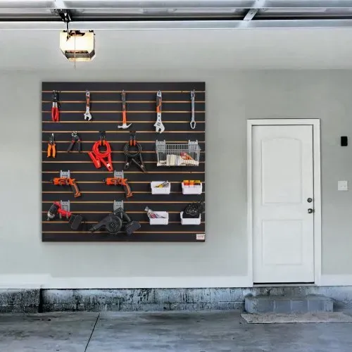 VEVOR 2er-Set Wandpanel Werkzeugwand 129,1x129,1cm Wandpaneel MDF Werkzeughalter Organizer, Lamellenwand Slatwall Stecktafel Pegboard Wandhalterung Ideal für Werkstatt Lager Keller Werkbank Garage – Bild 7