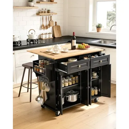 VEVOR Kücheninselwagen, 110 cm mobiler Wagen mit Holzplatte und Lagerschrank, Rolltisch mit Klappplatte, Gewürzregal, Handtuchhalter, verstellbarem Regal, Schublade und Haken, tragbare Inseln Rollbar VEVOR Kücheninselwagen, 110 cm mobiler Wagen mit Holzplatte und Lagerschrank, Rolltisch mit Klappplatte, Gewürzregal, Handtuchhalter, verstellbarem Regal, Schublade und Haken, tragbare Inseln Rollbar