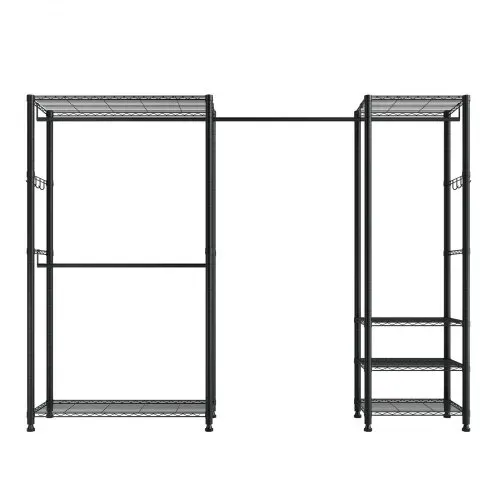 VEVOR Kleiderständer Garderobenständer mit 4 Kleiderstangen & 363 kg Tragkraft & 6 Regalen & 8 Haken, offener Kleiderschrank für Schlafzimmer Bekleidungsgeschäft Garderobe Flur Schwarz – Bild 10