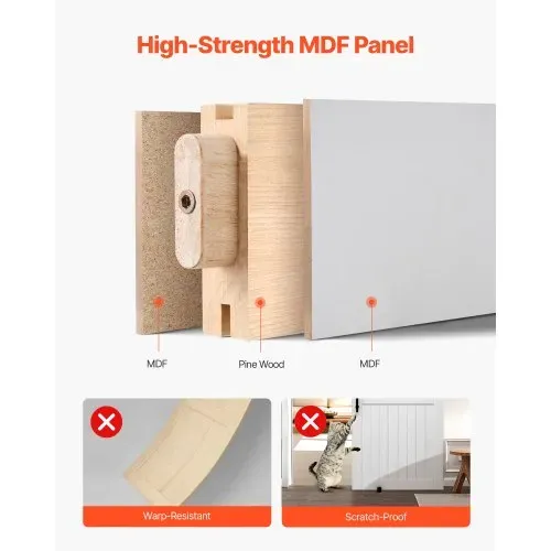 VEVOR Schiebetür im Scheunenstil Schiebetürsystem (1067 x 2134 mm) aus hochfesten MDF-Platten, Scheunentor mit Hardware-Kit & wasserfester PVC-Oberfläche & H-Rahmen für Wohnzimmer Badezimmer Weiß – Bild 2