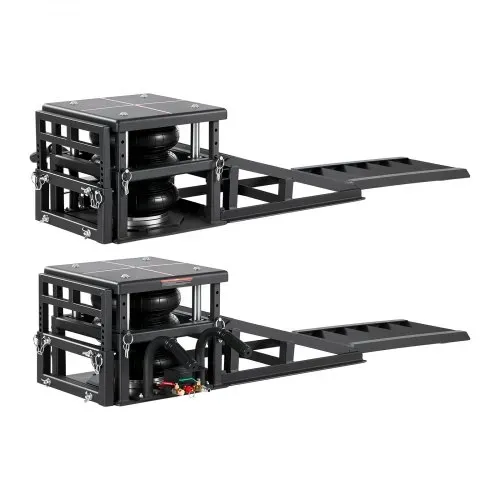VEVOR Air tragbare Autohebebühnen 2 Stk. 5 t, max. Hubhöhe 32 cm, pneumatische Rampenheber mit Luftfederung & Radkeile & Verlängerungsrampen & erhöhte Säulen, für Limousinen SUVs Pickups – Bild 9