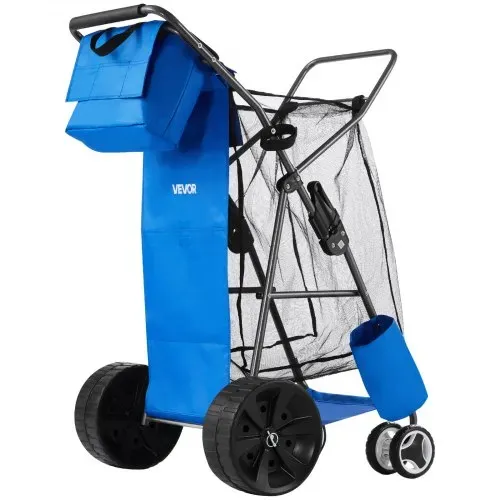 VEVOR Strandwagen mit Vollgummirädern (10 Zoll), Faltbarer Strandtrolley mit Isoliertasche & Schirmhalter, Handwagen (75 kg Belastbar) für bis zu 4 Strandstühle, Strandkarre Ideal für Camping & Angeln – Bild 8