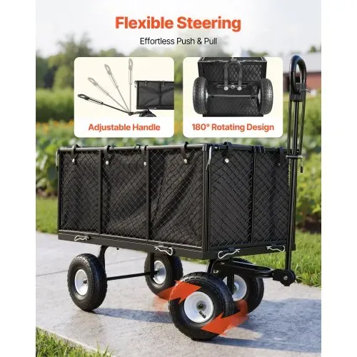 VEVOR Bollerwagen, 544 kg, Handwagen, Transportwagen mit Luftreifen, verstellbarem Griff, abnehmbaren Seitenwänden, Strandwagen, Campingwagen, Gartenwagen zur Befestigung an ATV oder Traktor, Schwarz – Bild 5