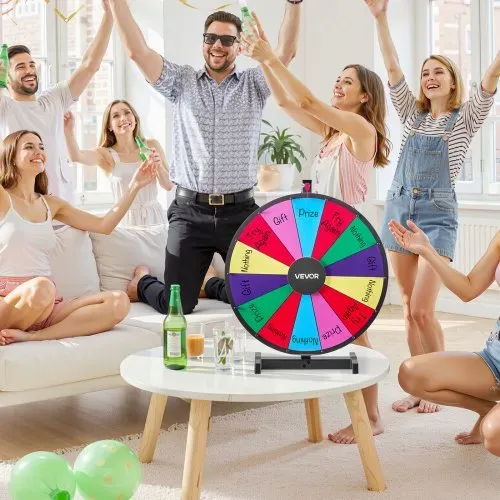 VEVOR Glücksrad Drehrad (61 cm) 14 Slots Glücksrad mit Ständer, Lotteriespiele Gewinn-Roulette mit Tafelschwamm & 2 Markern, 6 Farben, Spinning Prize Wheel ideal für Party Kneipe Messe – Bild 7