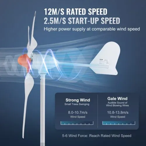 VEVOR 800 W windkraftanlage 12 V Windgenerator 3-Blatt-Windkraftgenerator mit MPPT-Regler einstellbare Windrichtung und 2,5 m/s Startwindgeschwindigkeit geeignet für Zuhause Bauernhof Wohnmobile Boote – Bild 2