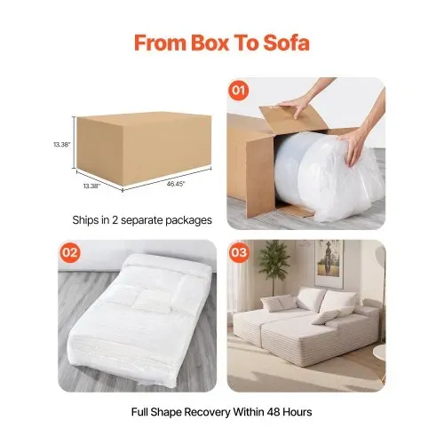 VEVOR übergroße Doppel-Chaiselonguen (210 cm) Cord-Sofa, gemütliches Zweiersofa mit tiefer Sitzfläche & weichen Kissen & Dekokissen für Wohnzimmer und Schlafzimmer, Schlafsofa 2 Personen Beige – Bild 5