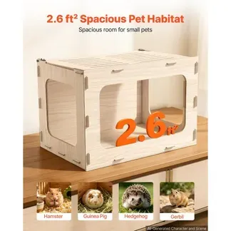 VEVOR Hamsterkäfig Nagerkäfig Nagarium Hamstergehege Holz 605x405x405mm, 270°-Sichtfenster Nagersicher mit Deckel Belüftung für Goldhamster Zwerghamster Meerschweinchen Rennmäuse VEVOR Hamsterkäfig Nagerkäfig Nagarium Hamstergehege Holz 605x405x405mm, 270°-Sichtfenster Nagersicher mit Deckel Belüftung für Goldhamster Zwerghamster Meerschweinchen Rennmäuse