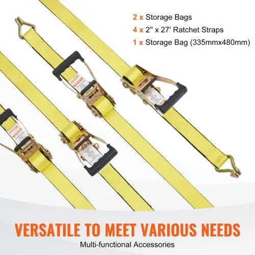 VEVOR 4er-Set Spanngurt 0,05 x 8 m Zurrgurt 4536 kg Ratschenzurrgurt Polyester-Gurt und Kohlenstoffstahl-Haken Befestigungsgurt Ratschenspanngurt Ideal für Motorräder Fahrräder Kajaks UTV Boote ATV – Bild 4