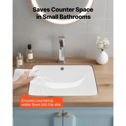 VEVOR Unterbauwaschbecken Handwaschbecken 515 x 385 mm rechteckiges Spülbecken aus Keramik mit Überlaufloch, moderne Unterbauspüle Küchenspüle für kleine Räume, Badezimmerwaschbecken Weiß VEVOR Unterbauwaschbecken Handwaschbecken 515 x 385 mm rechteckiges Spülbecken aus Keramik mit Überlaufloch, moderne Unterbauspüle Küchenspüle für kleine Räume, Badezimmerwaschbecken Weiß
