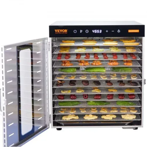VEVOR 1000 W Dörrautomat Edelstahl, 377 x 285 mm 10 Stk. Tabletts 360° Trocken, Dörrgerät, Temperaturregelung, 0,5 bis 48-Stunden-Timer, Überhitzungsschutz, Rezeptheft für Fleisch Obst Gemüse – Bild 8
