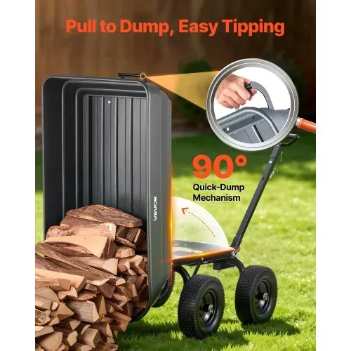 VEVOR Gartenwagen mit Kippfunktion 544 kg Kippwagen Bollerwagen Dumper, 0,2 m³ Nutzinhalt 2-in-1-Verstellbarer Griff 90°-Schnellkippmechanismus 180°-Schwenkrädern für Pflanzen Erde Erntegut – Bild 3
