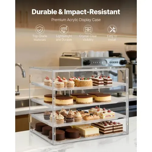 VEVOR Gebäckvitrine 4-stöckig, Gewerbliche Bäckereivitrine aus Transparentem Acryl, Thekenvitrine mit Magnetischer Rücktür & Abnehmbarer Trennwand für Kekse Desserts Donuts, 570 x 455 x 405 mm VEVOR Gebäckvitrine 4-stöckig, Gewerbliche Bäckereivitrine aus Transparentem Acryl, Thekenvitrine mit Magnetischer Rücktür & Abnehmbarer Trennwand für Kekse Desserts Donuts, 570 x 455 x 405 mm