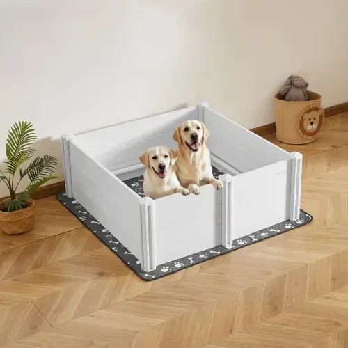 VEVOR Wurfkiste für Hunde, 122x122x46cm, Welpenlaufstall aus Kunststoff-PVC mit höhenverstellbarer Tür & waschbarer Pipi-Unterlage, verformungssicherer Welpenkiste für große Hunde, Milchweiß – Bild 7