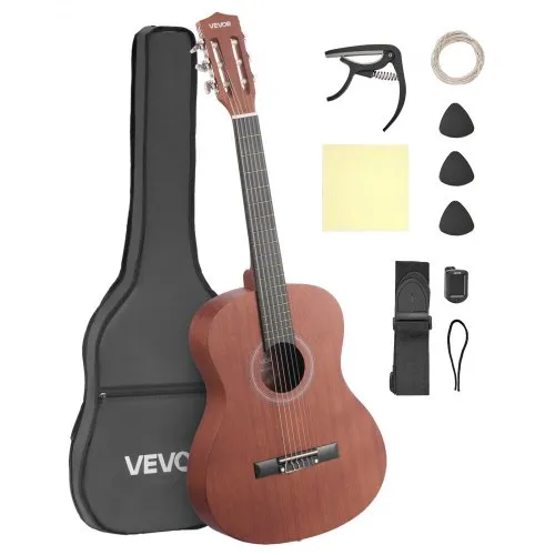 VEVOR Konzertgitarre, 900 mm, Klassikgitarren-Starterset für Anfänger, mit Nylonsaiten, Gigbag, Gurt, Stimmgerät, zusätzlichen Saiten, Plektren, Kapodaster, Sapeli & Palisander, Natur VEVOR Konzertgitarre, 900 mm, Klassikgitarren-Starterset für Anfänger, mit Nylonsaiten, Gigbag, Gurt, Stimmgerät, zusätzlichen Saiten, Plektren, Kapodaster, Sapeli & Palisander, Natur