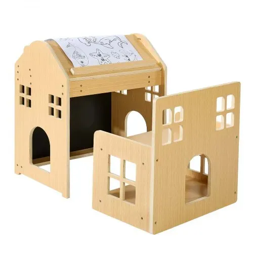 VEVOR Montessori-Tisch- & Stuhlset, Holz, 3-in-1-Kindersitzgruppe, Kindermöbel mit Abnehmbarer Kreidetafel, 0°- & 35°-Winkel, für Kleinkinder von 1-5 Jahren zum Essen, Zeichnen, Lesen & Spielen – Bild 8