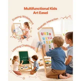 VEVOR Kunststaffelei für Kinder, 2-in-1-Kunststaffelei aus Holz, doppelseitig, mit magnetischem Whiteboard und Kreidetafel, verstellbares, stehendes, drehbares, faltbares Zeichenbrett mit Malzubehör für Jungen und Mädchen VEVOR Kunststaffelei für Kinder, 2-in-1-Kunststaffelei aus Holz, doppelseitig, mit magnetischem Whiteboard und Kreidetafel, verstellbares, stehendes, drehbares, faltbares Zeichenbrett mit Malzubehör für Jungen und Mädchen