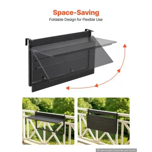VEVOR Balkonhängetisch 795x380 mm Klapptisch 27 kg Hängetisch Balkontisch, für Terrasse Garten Balkon, Passend für Geländer mit 0–90 mm Durchmesser, Höhenverstellbar, Holz-Kunststoff-Verbundmaterial – Bild 3