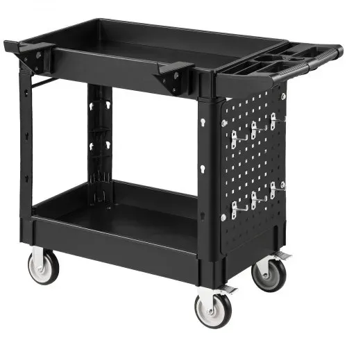VEVOR Servicewagen Werkstattwagen Werkzeugwagen PP 1010x440x845mm Schwarz, Rollwagen mit 250kg Tragkraft, Inkl. 2 Ebene Rollen Lochwand Haken & Griff mit Ablagefach, Allzweckwagen für Garage Werkstatt – Bild 8