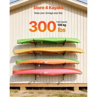 VEVOR Kajak-Aufbewahrungsregal Wandhalterung für 4 Kajaks/Kanus/Surfbretter/Paddleboards/Kleine Boote, Kajakständer mit 136 kg Tragkraft, Einstellbarer Kajakhalterung Lagergestell für Garage Steg VEVOR Kajak-Aufbewahrungsregal Wandhalterung für 4 Kajaks/Kanus/Surfbretter/Paddleboards/Kleine Boote, Kajakständer mit 136 kg Tragkraft, Einstellbarer Kajakhalterung Lagergestell für Garage Steg