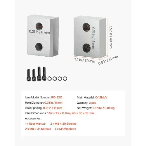 VEVOR Bewehrungsschneiderklingen, 6 Stk. Ersatzbackenklingen für 32 mm #10 elektrischen Bolzenschneider, doppelseitig, CR12MOV-Stahl mit hoher Härte, mit Schrauben und Federscheibe – Bild 6